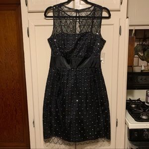 Formal black sheer sparkling dress with bow